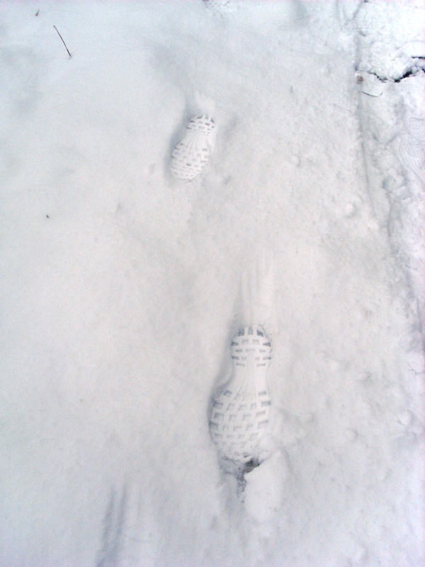Voetsporen in de sneeuw op zondag